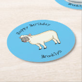 Dessous-de-verre Rond En Papier Illustration d'un mouton joyeux (Incliné)