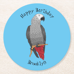 Dessous-de-verre Rond En Papier Illustration d'un perroquet gris en Afrique