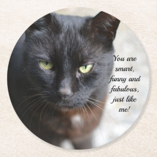 Dessous-de-verre Rond En Papier Image Amoureux des chats noire avec citation motiv