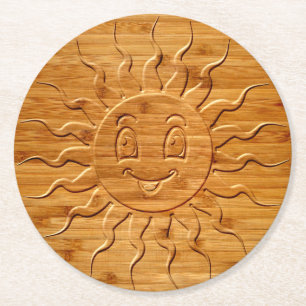 Dessous-de-verre Rond En Papier Impression De La Face Solaire Souriante En Bois