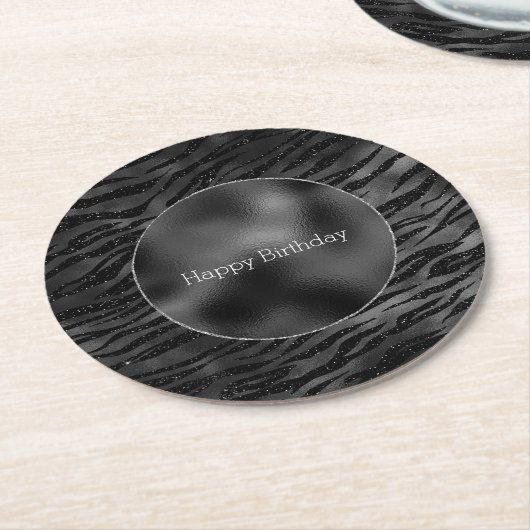 Dessous-de-verre Rond En Papier Impression Zebra Noir Argent (Incliné)