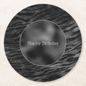 Dessous-de-verre Rond En Papier Impression Zebra Noir Argent (Devant)