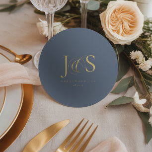 Dessous-de-verre Rond En Papier Initiales de mariage simples et élégantes ID1022 b