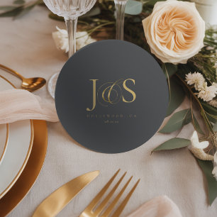 Dessous-de-verre Rond En Papier Initiales de mariage simples et élégantes ID1022 d