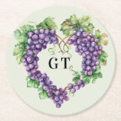 Dessous-de-verre Rond En Papier Initiales de monogramme de cœur de raisins (Devant)