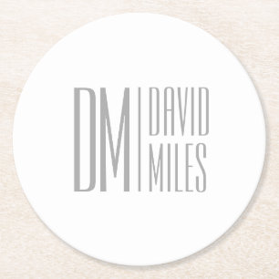 Dessous-de-verre Rond En Papier Initiales et logo de nom gris minimal et moderne é