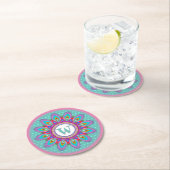 Dessous-de-verre Rond En Papier Initiales personnalisées psychédéliques du dessous (En situation)