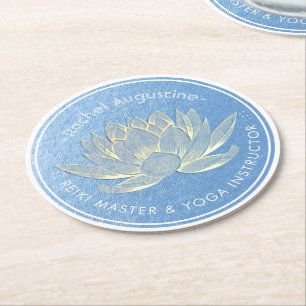 Dessous-de-verre Rond En Papier Instructeur de méditation Blue Gold Lotus Yoga Stu