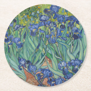 Dessous-de-verre Rond En Papier Iris, Peinture à l'huile florale, Vincent Van Gogh