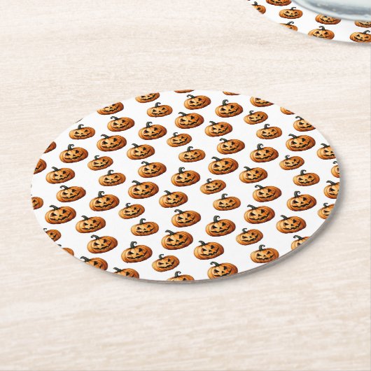 Dessous-de-verre Rond En Papier Jack O'Lanterns sur Halloween blanc (Incliné)