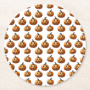Dessous-de-verre Rond En Papier Jack O'Lanterns sur Halloween blanc