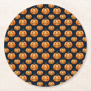 Dessous-de-verre Rond En Papier Jack o'Lanterns sur l'Halloween noir