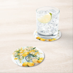 Dessous-de-verre Rond En Papier Jar à fleurs de citron d'été