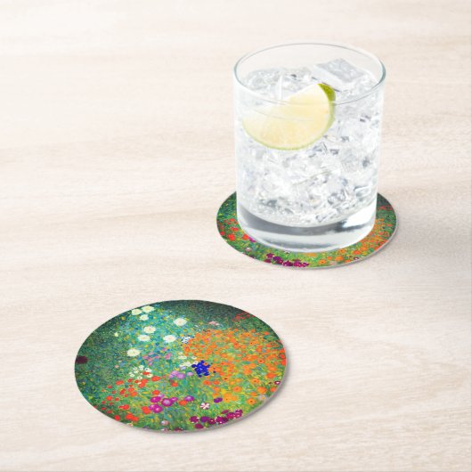 Dessous-de-verre Rond En Papier Jardin aux fleurs Gustav Klimt (En situation)