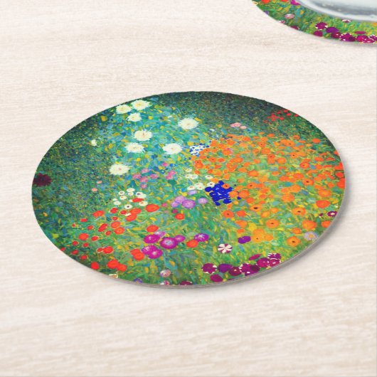 Dessous-de-verre Rond En Papier Jardin aux fleurs Gustav Klimt (Incliné)