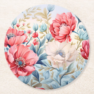Dessous-de-verre Rond En Papier Jardin botanique de fleurs romantiques élégantes