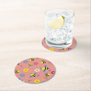 Dessous-de-verre Rond En Papier Jardin de fleurs d'abeilles douces