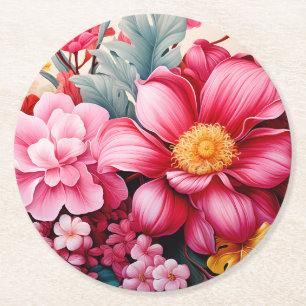 Dessous-de-verre Rond En Papier Jardin Floral Tropical Rose Exotique