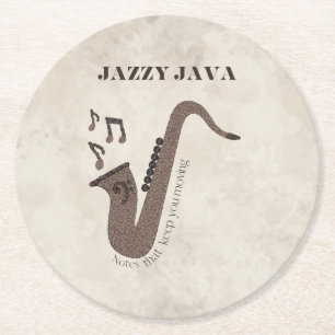 Dessous-de-verre Rond En Papier Jazzy Java-Grains de Café-Saxophone-