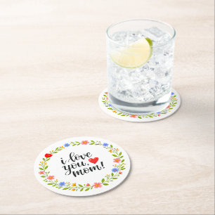 Dessous-de-verre Rond En Papier Je t'aime maman Fête des mères calligraphie floral
