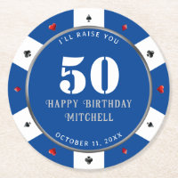 Jeton de poker Fête d'anniversaire 50 ans Bleu