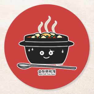 Dessous-de-verre Rond En Papier Jjigae doux épicés coréens de Sundubu de soupe à