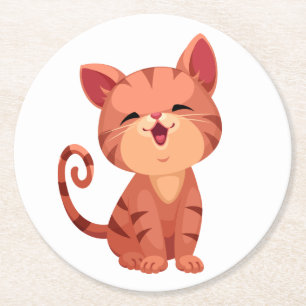 Dessous-de-verre Rond En Papier Joli Amoureux des chats Orange Kitty Tabby Kitten 