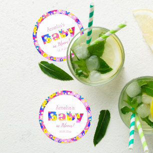 Dessous-de-verre Rond En Papier Joli Baby shower rose Fleur Personnalisé