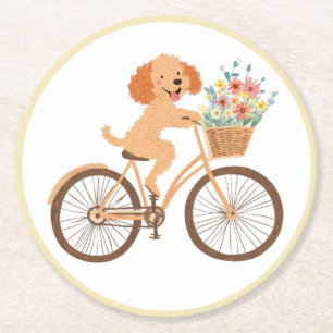 Dessous-de-verre Rond En Papier Joli chien Goldendoodle faisant du vélo avec des f