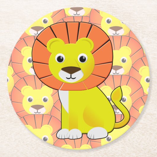 Dessous-de-verre Rond En Papier Joli Lion Bébé sur tout le Motif d'impression (Devant)