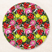 Dessous-de-verre Rond En Papier Joli Motif Ladybug et Fleurs mignonne (Devant)