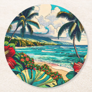 Dessous-de-verre Rond En Papier Joli thème Hawaiian Island