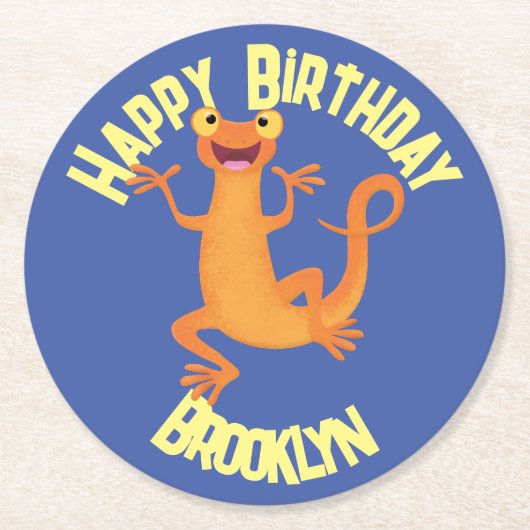 Dessous-de-verre Rond En Papier Joli triton orangé joyeux (Devant)