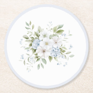 Dessous-de-verre Rond En Papier Jolie Fête de Mariage Florale Bleue Blanche