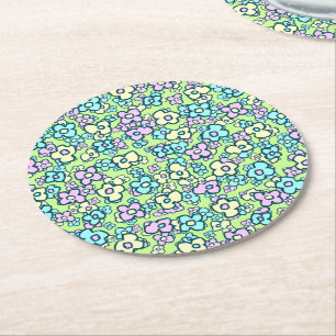 Dessous-de-verre Rond En Papier Jolies fleurs d'art populaire couleurs pastel prin