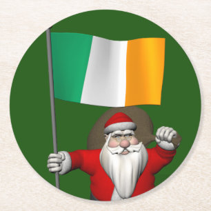 Dessous-de-verre Rond En Papier Jolly Saint Nicholas Avec Drapeau Irlande