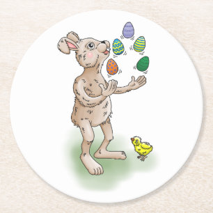 Dessous-de-verre Rond En Papier Jonglage de lapin de Pâques