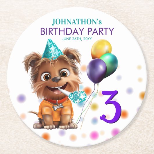 Dessous-de-verre Rond En Papier Jote Chien Chien Chien Chien Anniversaire (Devant)