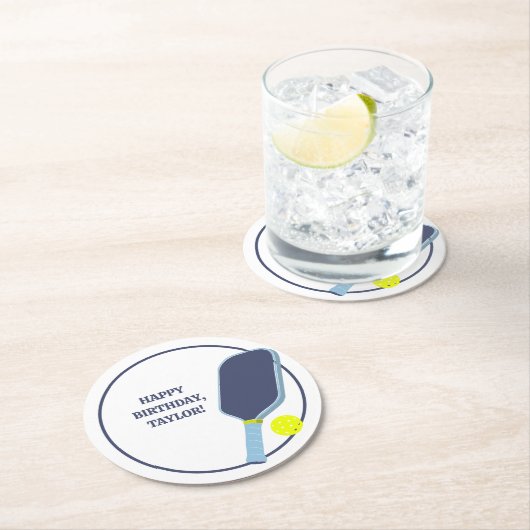 Dessous-de-verre Rond En Papier Joueurs de Pickleball Message personnalisé Anniver (En situation)
