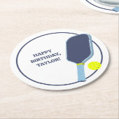 Dessous-de-verre Rond En Papier Joueurs de Pickleball Message personnalisé Anniver (Incliné)