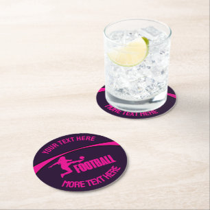 Dessous-de-verre Rond En Papier Joueuse de football, équipe, cadeau d'anniversaire