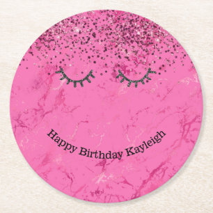 Dessous-de-verre Rond En Papier Jour d'anniversaire de la Parties scintillant rose