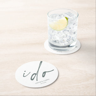 Dessous-de-verre Rond En Papier Jour de mariage Élégant Script I Do