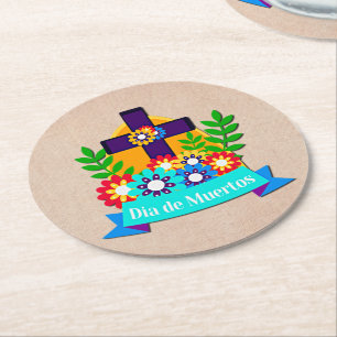Dessous-de-verre Rond En Papier Jour des morts Croix de Fleur Croix Famille Enfant