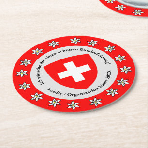 Dessous-de-verre Rond En Papier Jour national suisse Drapeau Edelweiss