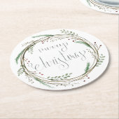 Dessous-de-verre Rond En Papier Joyeuse couronne d'aquarelle de Noël (Incliné)