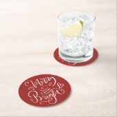 Dessous-de-verre Rond En Papier Joyeuse et brillante calligraphie de script Noël r (En situation)