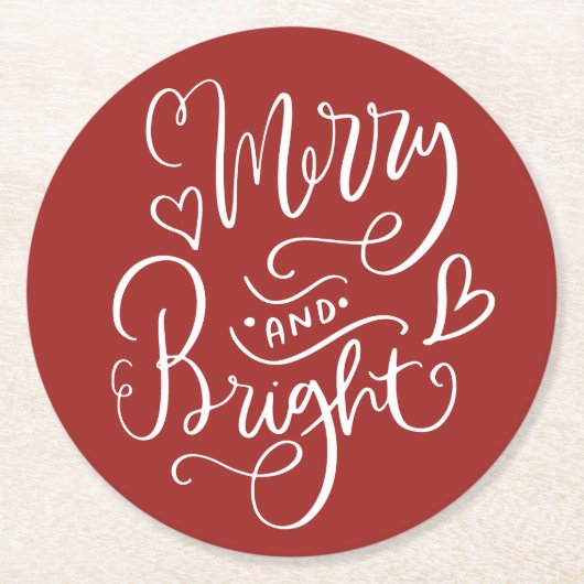 Dessous-de-verre Rond En Papier Joyeuse et brillante calligraphie de script Noël r (Devant)