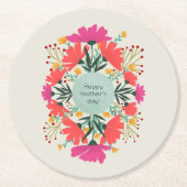 Dessous-de-verre Rond En Papier Joyeuse fête de la mère fleurie (Devant)