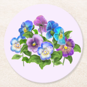 Dessous-de-verre Rond En Papier Joyeuse Fête des Mères Pansy Violet Flowers Aqua